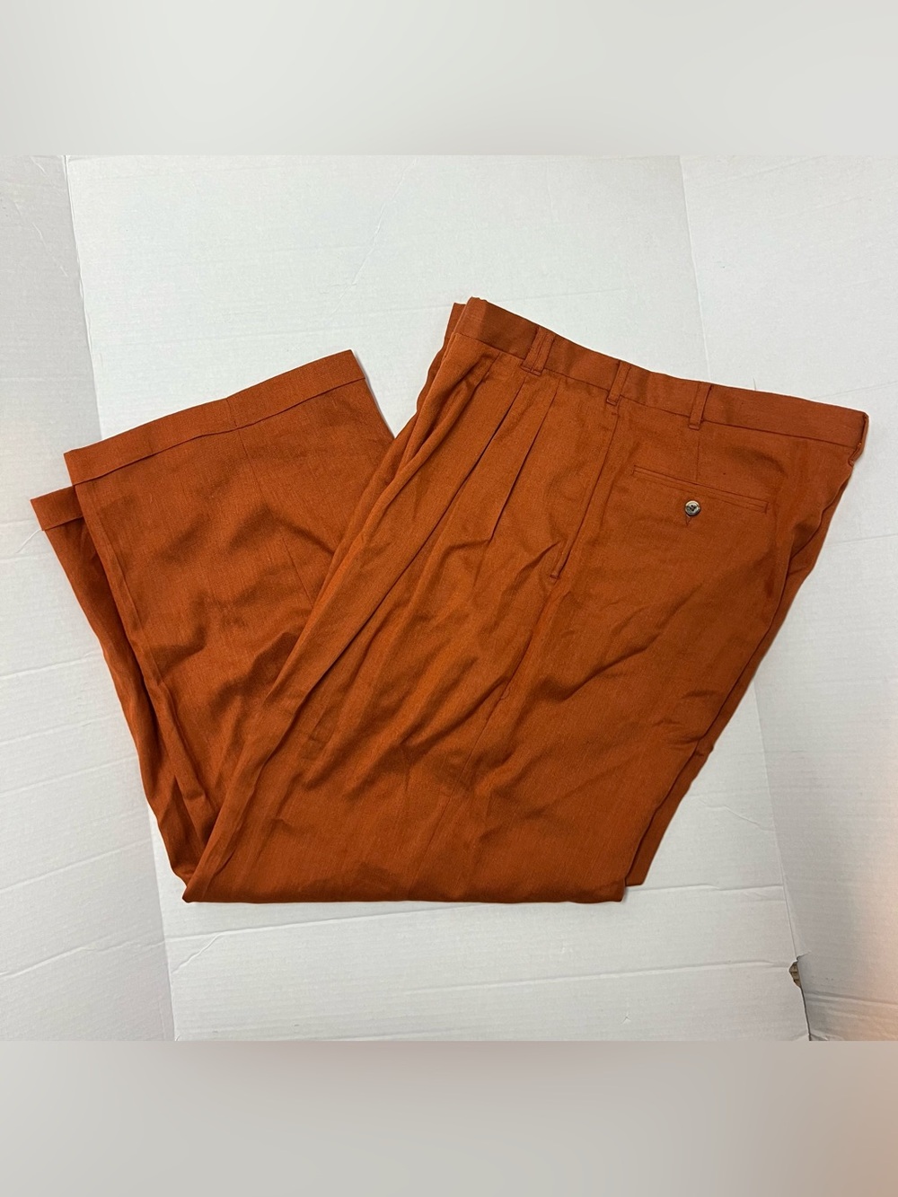 Smokey Joe’s Men’s 36 Burnt Sienna Orange Linen Vintage Pleated Trouser Pants